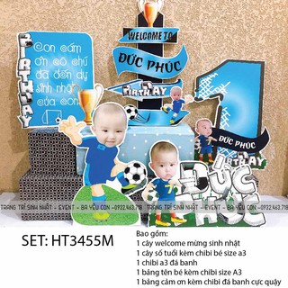 Set 5 món phụ kiện trang trí sinh nhật chủ đề bóng đá cho bé trai màu xanh