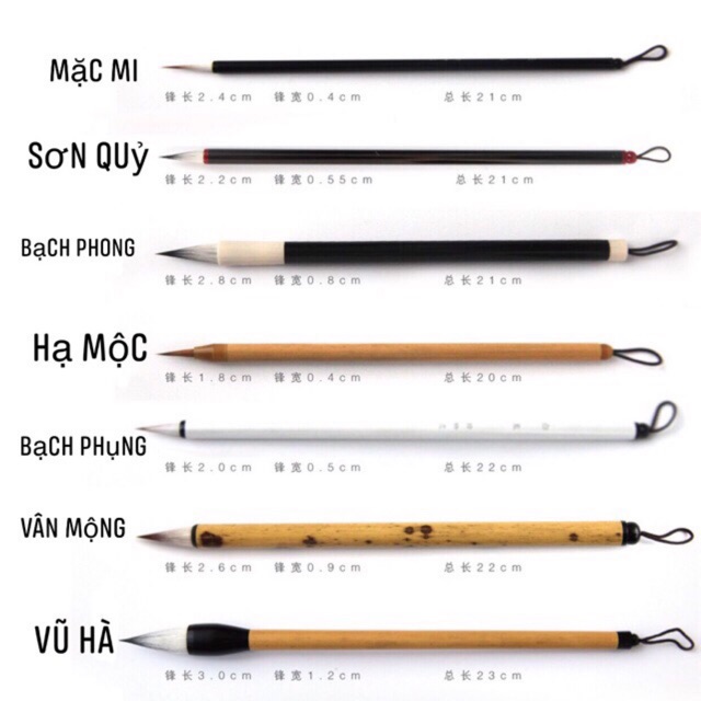 Bộ Cọ 3 cây MANH TÂN: SƠN QUỶ, MẶC MI, BẠCH TRẠCH