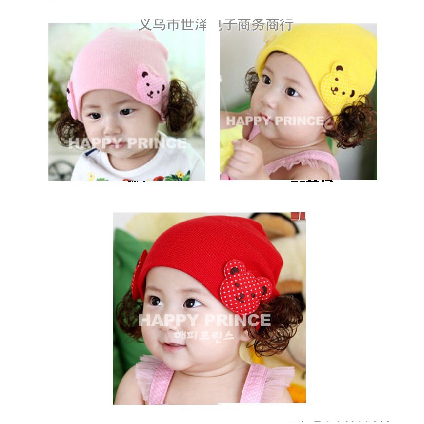 Mũ len tóc giả hình gấu dễ thương