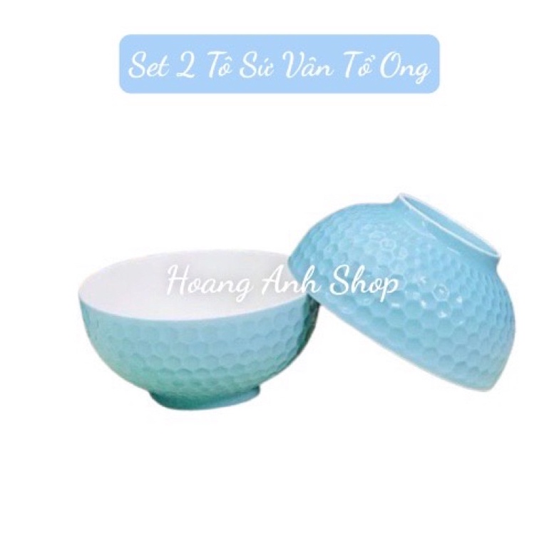 Bộ 2 Tô Sứ Vân Tổ Ong Màu Xanh Ngọc Pastel 18cm, Tô Đựng Canh, Phở... Phong Cách Hàn Quốc