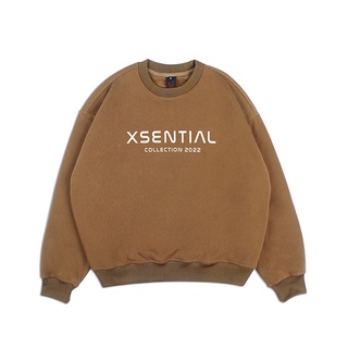Sweater Nỉ Nam Nữ Form Croptop Rộng Màu Nâu In Chữ Essential Thương Hiệu Xfire WEABOXYNIBR322