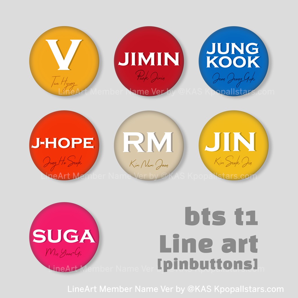 Set 3 huy hiệu cài áo, túi, balo size 4.4cm nhám BTS Jungkook, V TaeHyung, Jin, Jimin, Jhope, RM, Suga BTS T1 2021