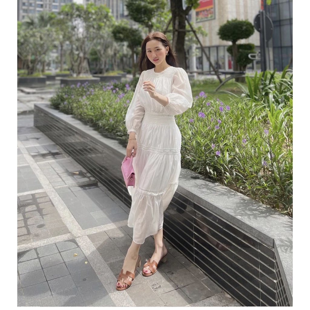 Váy Trắng Tiểu Thư Tay Bồng Dáng Dài ,Váy Maxi Trắng Xoè Dáng Dài Chất Tơ Lụa Cao Cấp Mềm Mịn Không Kích Ứng Da