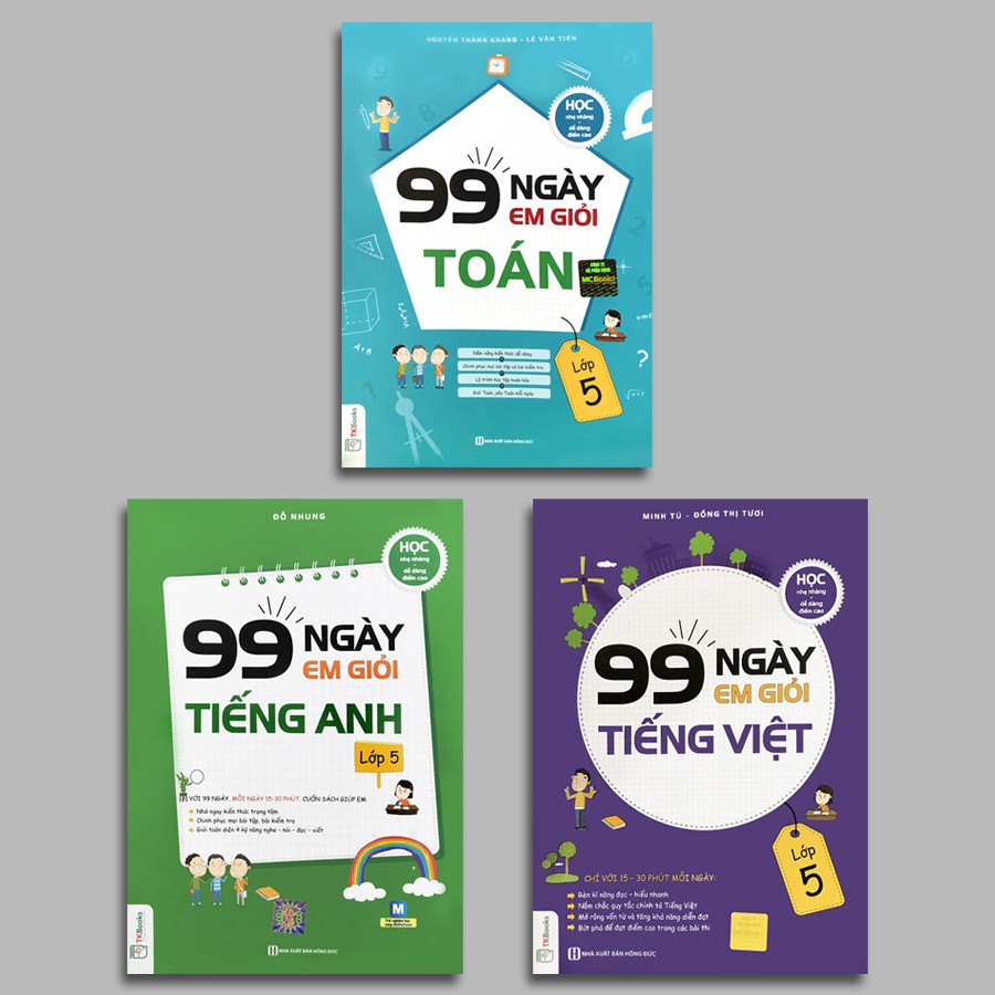 Sách - 99 Ngày Em Giỏi Toán, Tiếng Việt, Tiếng Anh - Lớp 5 (3 quyển, lẻ tùy chọn)