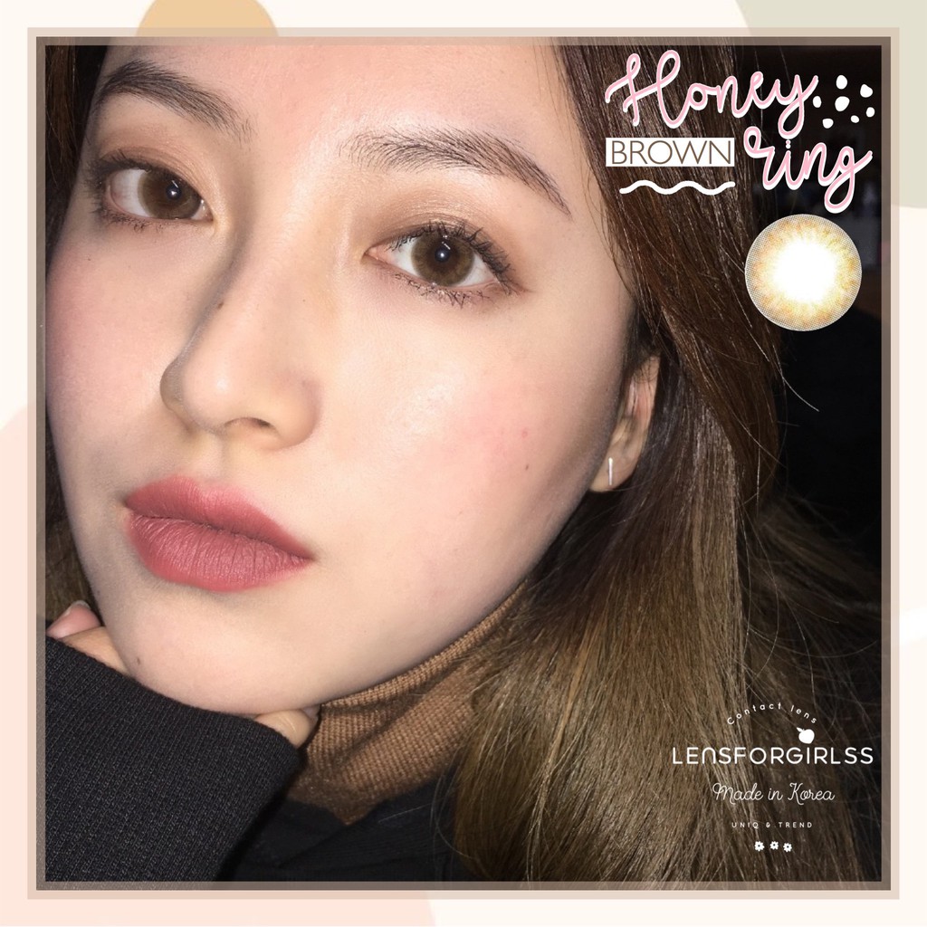 &lt;MẪU CLEAR&gt; Kính áp tròng nâu gold Honey Ring Brown chính hãng Olens | Hạn sử dụng 3-6 tháng