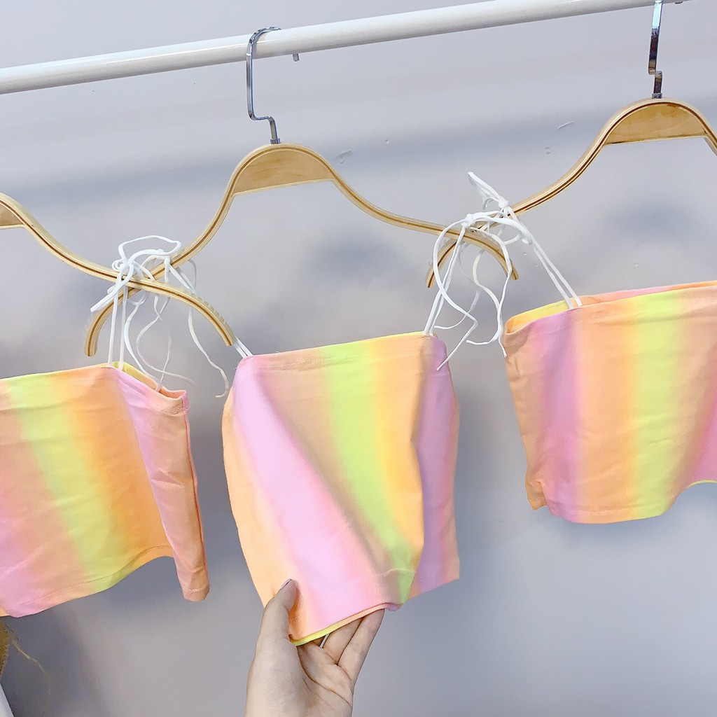 áo croptop loang màu cam phối cột nơ vai xinh xinh siêu hot hit