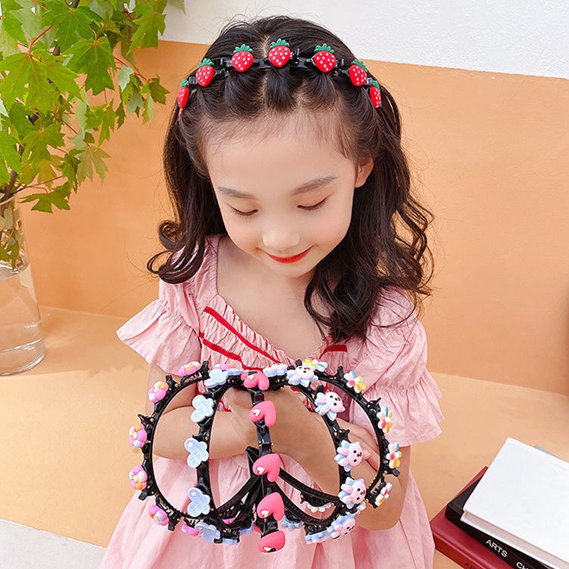 Băng đô cài tóc đính nơ in họa tiết trái dâu dễ thương cho bé gái