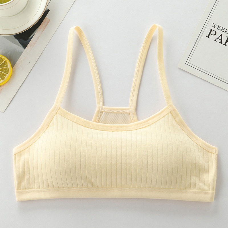 Áo Lót Lưới Cotton Có Mút Nâng Ngực Màu Trơn Dây Đan Chéo Lưng Cho Nữ Tuổi Teen