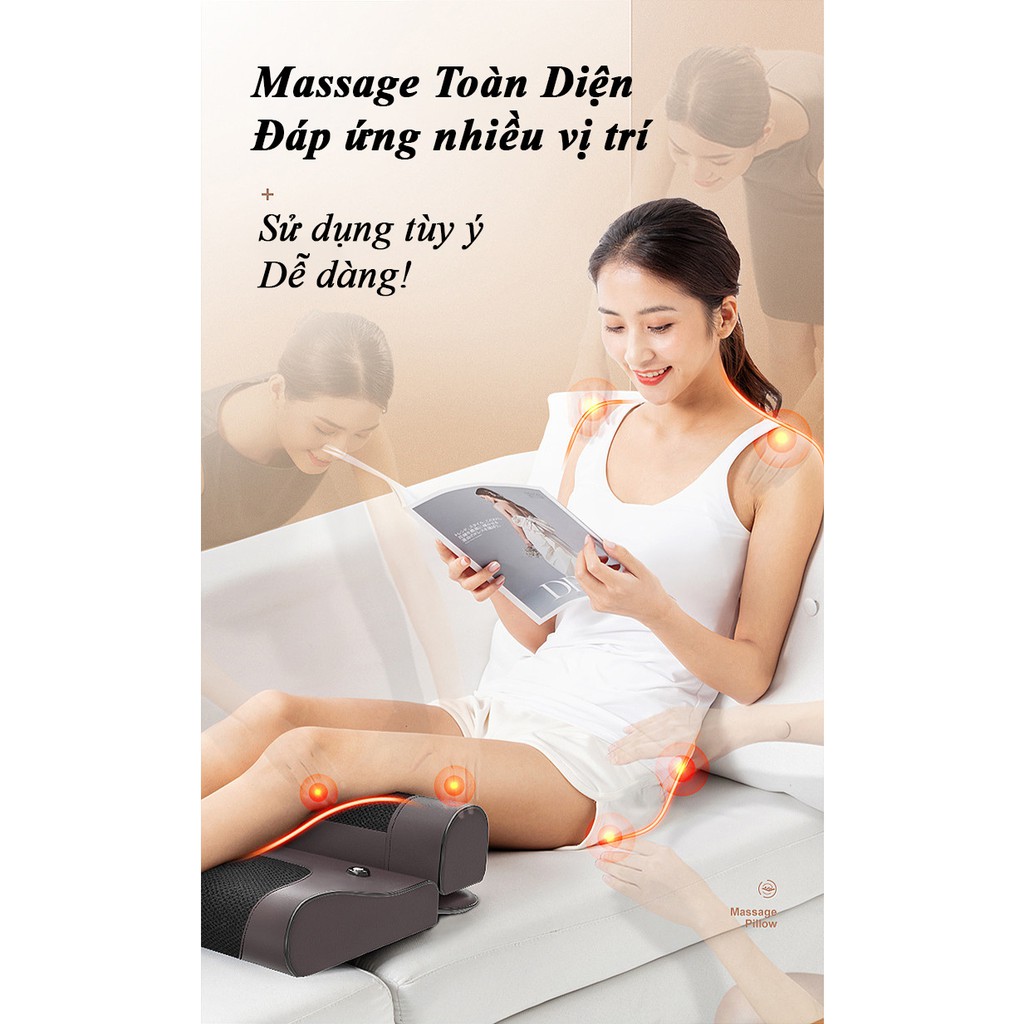 [Hàng Chính Hãng] Gối tựa lưng massage hồng ngoại 16 bi thế hệ mới phiên bản cao cấp