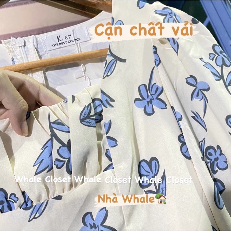 -Đầm váy hoa xanh cổ vuông tay bồng dáng bí siêu vintage nàng thơ | BigBuy360 - bigbuy360.vn