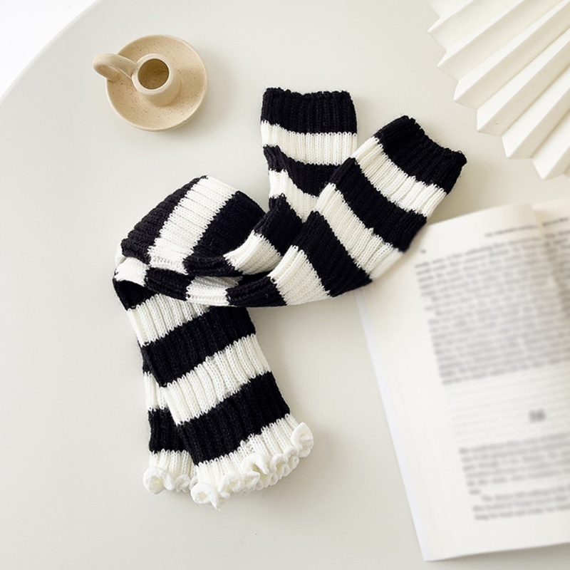 XIXI Tất ống chân dệt kim họa tiết kẻ sọc trắng đen phong cách lolita cổ điển cho nữ