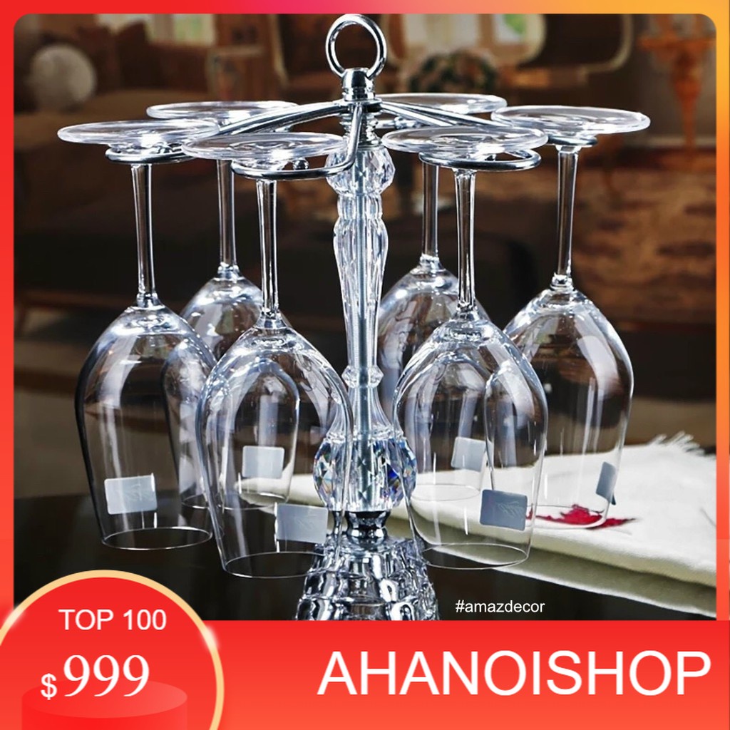 Sỉ hàng decor xuất dư Giá kệ treo ly uống rượu vang inox kiểu pha lê kim cương để bàn đẹp cao cấp giá rẻ (NH)