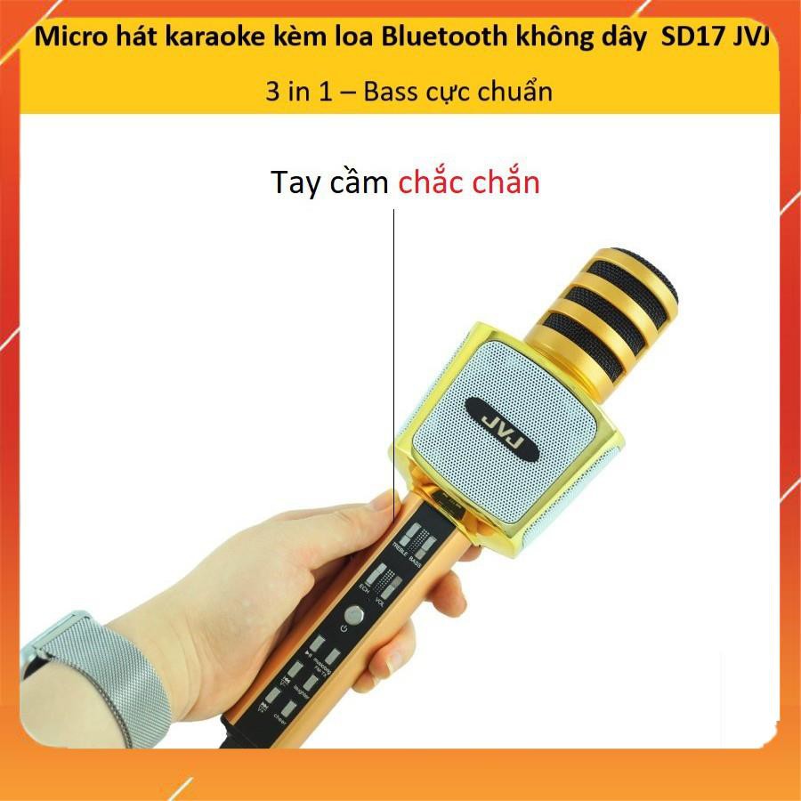 Micro SD17 JVJ karaoke  ✨Chính hãngMic hát  3 in 1 kết nối Bluetooth không dây– Bass cực chuẩn hỗ trợ cổng cắm thẻ nhớ