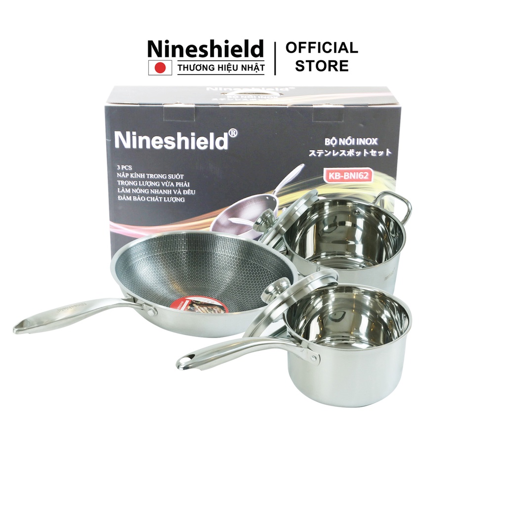 Bộ nồi Inox 3 món mẫu mới Nineshield KB BNI62