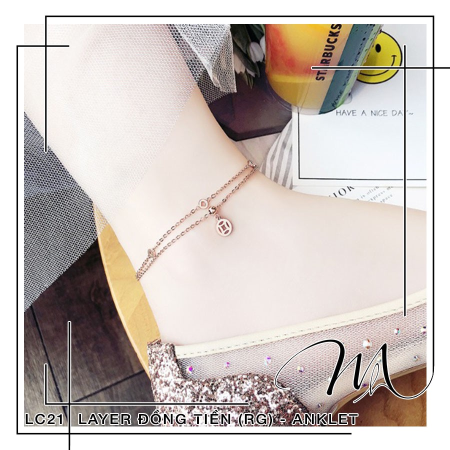 Lắc chân nữ Titan dây đôi mặt hình đồng tiền xinh xắn - Măng’s House LC21