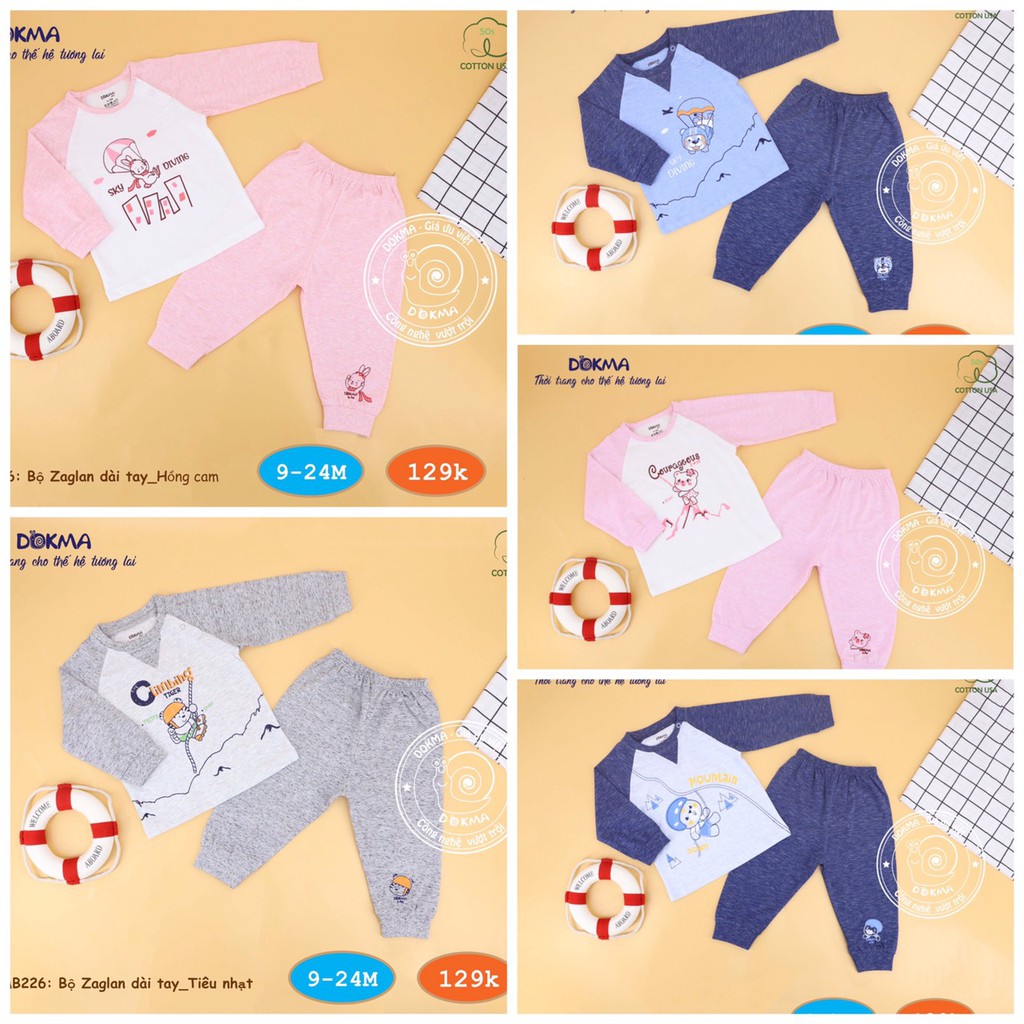 Bộ thu đông dài tay cotton bé trai bé gái Dokma DMB226