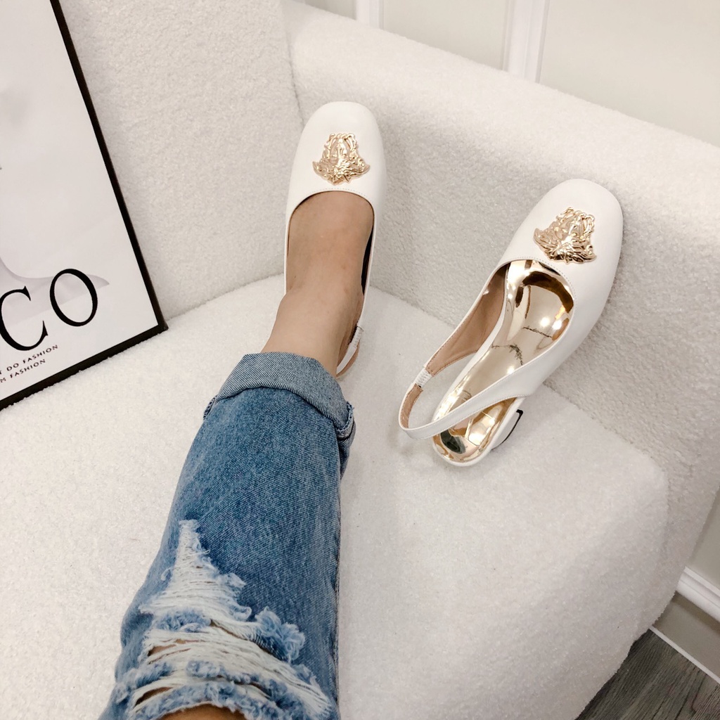 Sandal cao gót 5p bít hậu hở hàng cao cấp chất da bóng chuẩn siêu xinh - Chị Chảnh Store