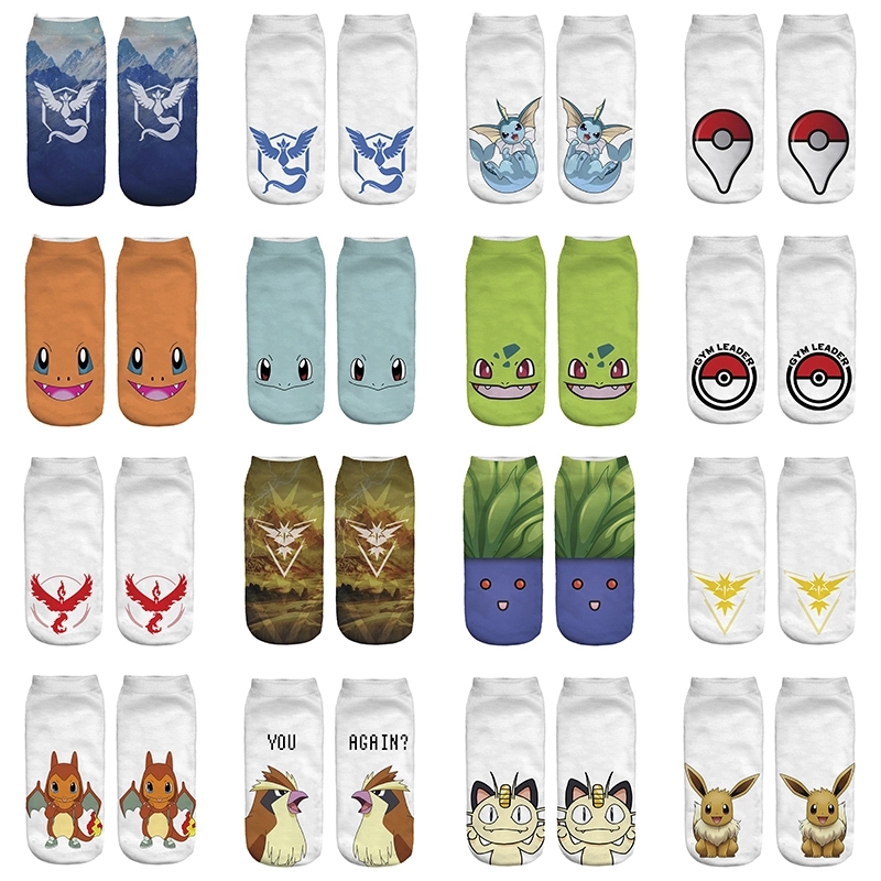 Vớ cotton polyester in họa tiết hoạt hình Pokemon Go dễ thương vui nhộn cho nam và nữ