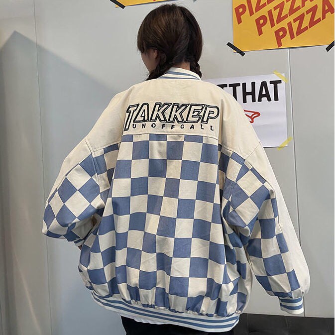 Áo khoác unisex hình bàn cờ lưng Takkep_Áo khoác nam nữ tay bồng basic, cá tính, hottrend