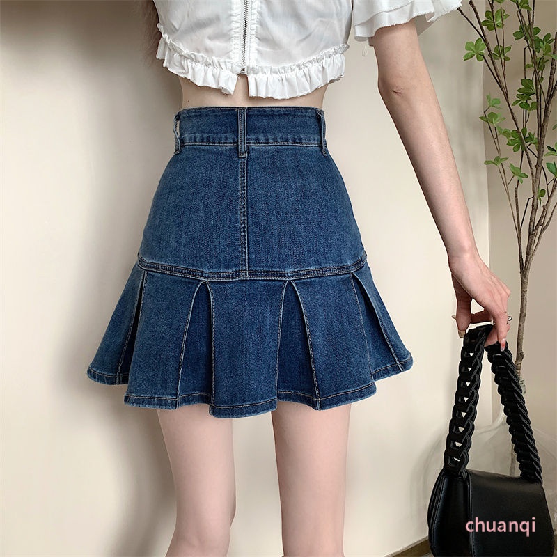 Chân Váy Jeans Đuôi Cá Xếp Ly Thời Trang Cho Nữ