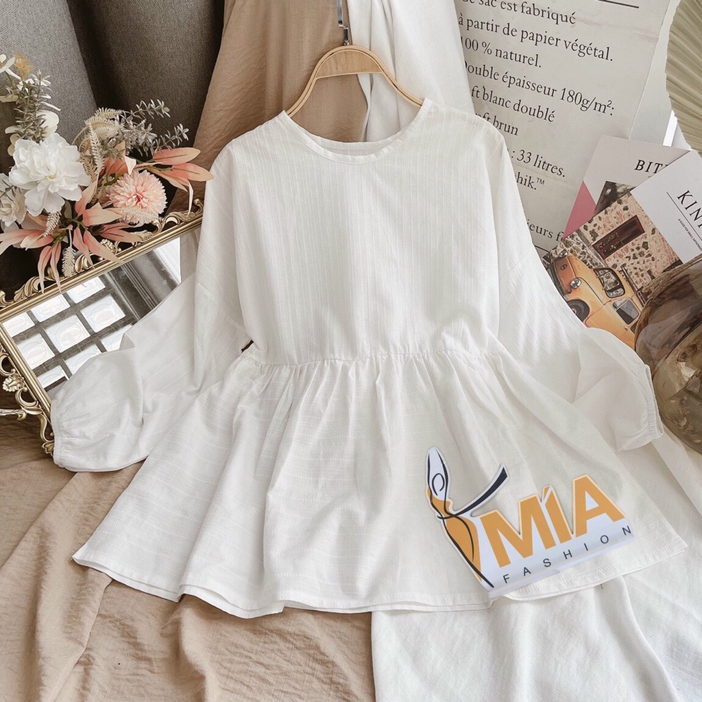 ÁO BABYDOLL BO EO TAY BỒNG TRẮNG - AO0657