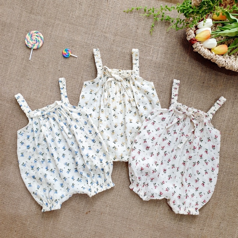 Bodysuit Hai Dây Hoa Nhí Cho Bé Gái Sơ Sinh 0-12 Tháng, Váy Sơ Sinh, Body Đùi Đầy Tháng Cho Bé, Bộ Đồ Liền Thân