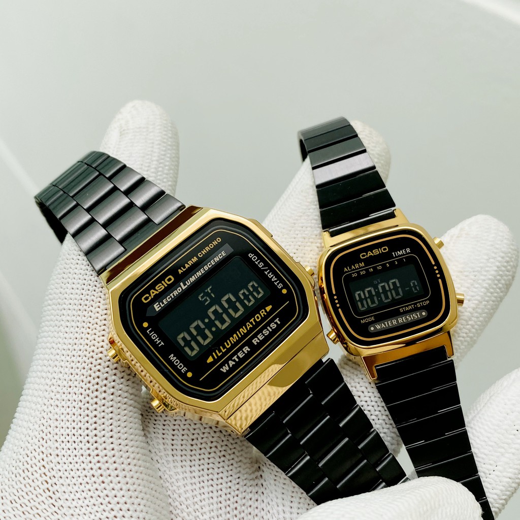 (Ảnh thật) Đồng hồ Couple Casio A168 và La670 Gold Black - Chính hãng