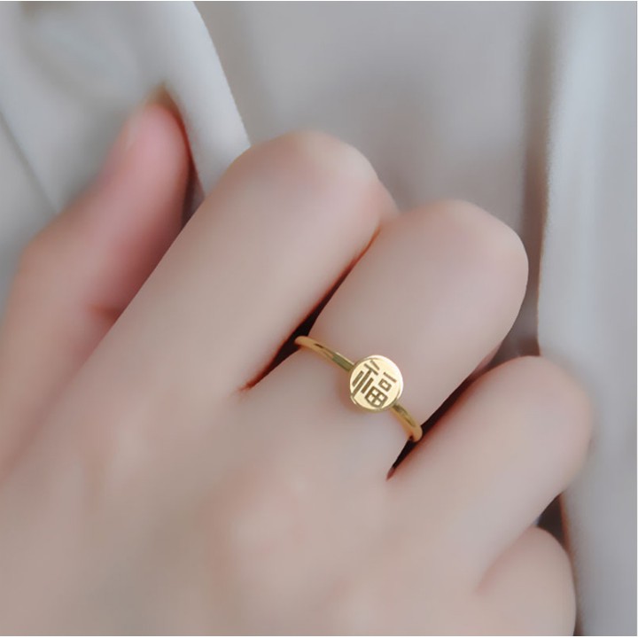Nhẫn titan nữ chữ Phước màu vàng xinh xắn may mắn siêu đẹp, bền màu, hợp thời trang - Tặng hộp