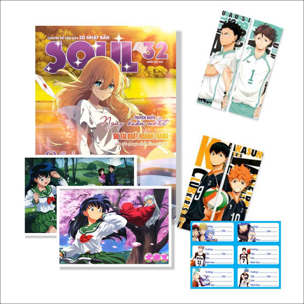 Combo tiết kiệm 1: Tạp chí Soul, Kẹp sách Haikyuu, Postcard Inuyasha, Nhãn dán tập Kuroko