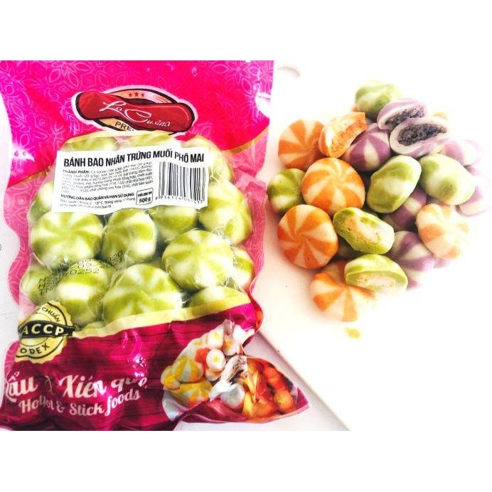 100g viên thả lẩu nhân trứng muối phô mai Lacusina (6 viên) màu xanh