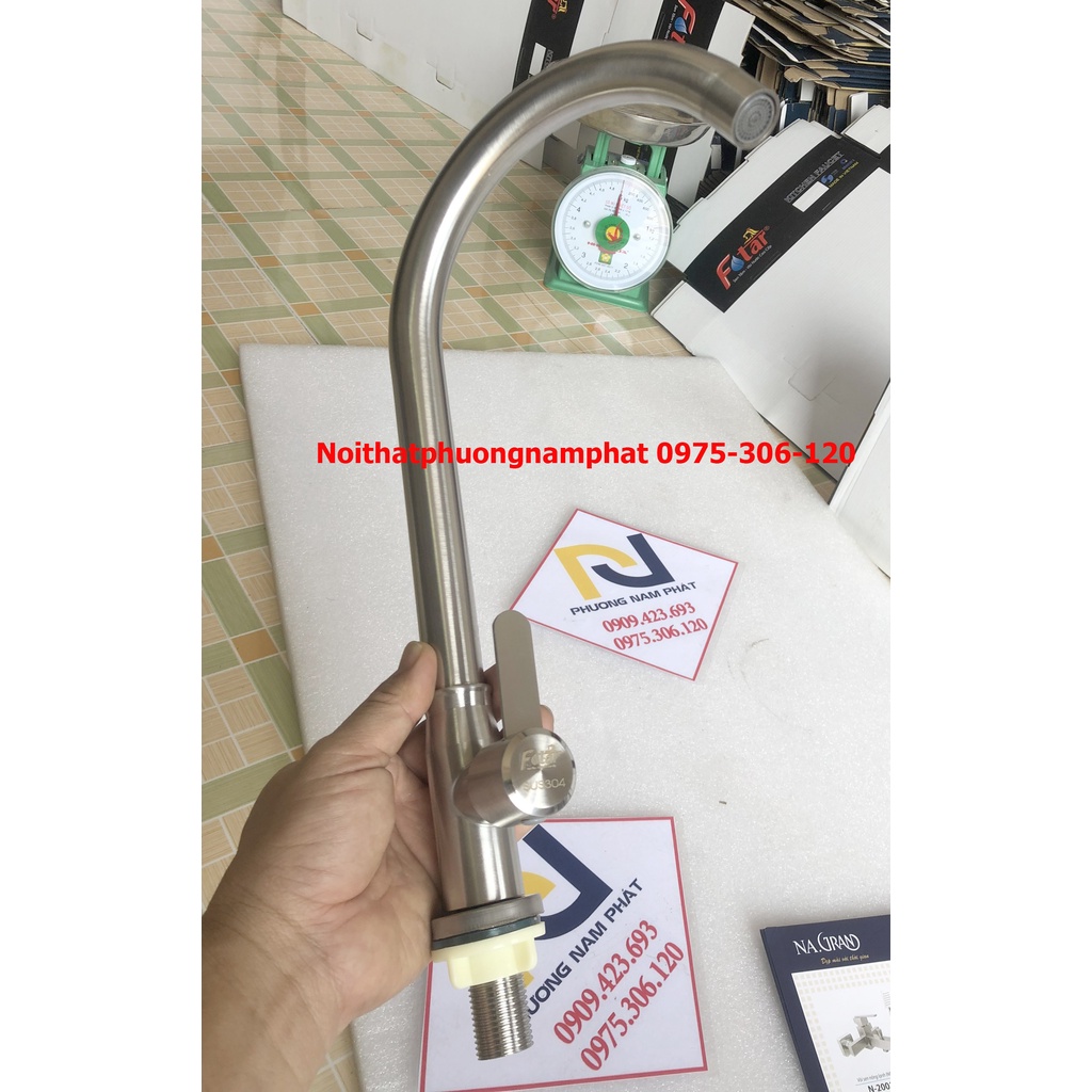 (vòi cổ bi bao không lỏng cần) vòi rửa chén bát lạnh INOX 304 N5011 Fotar xoay 360 độ dùng cho 2 hộc chậu