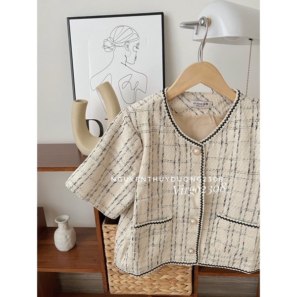 [HÀNG SẴN]ÁO DẠ TWEET KẺ VIỀN CÚC NGỌC 1908 TIỂU THƯ