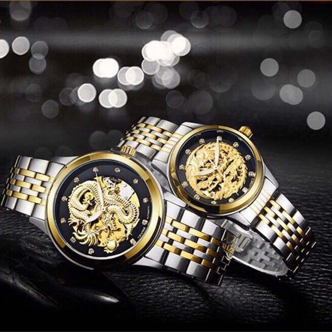 Đồng hồ cặp cơ nam nữ TEVISE rồng phượng thời trang - tặng cắt dây - TE35