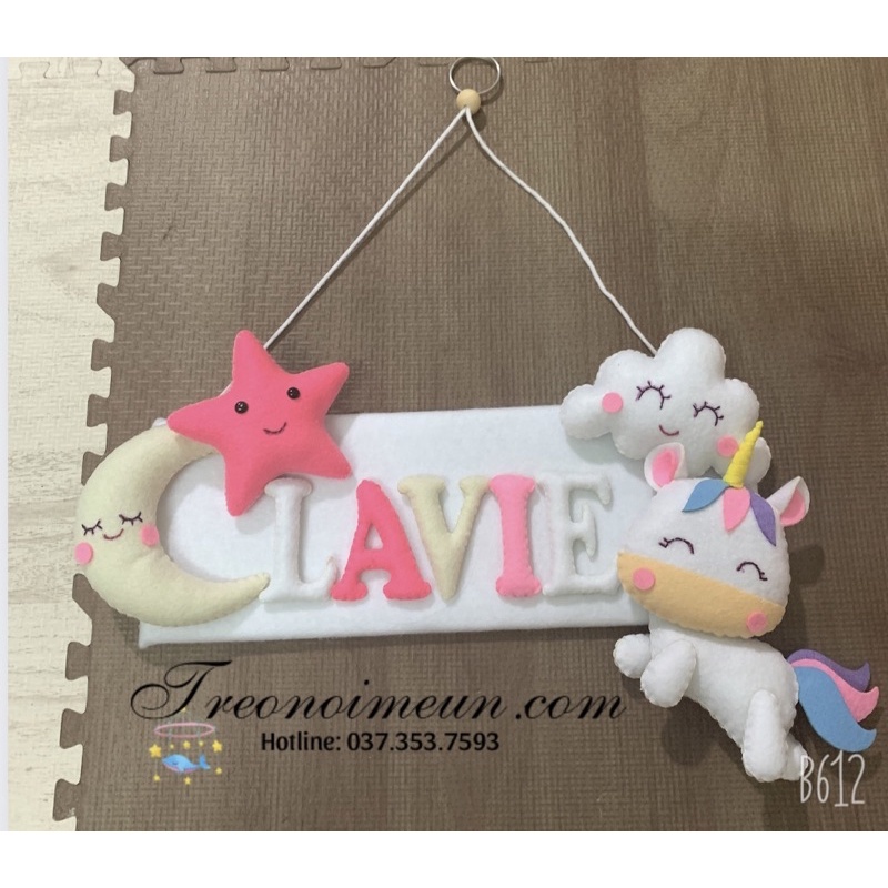 Bảng tên treo phòng ngủ handmade, bảng tên trang trí thôi nôi cực đẹp mẫu Mây và Cú Xám