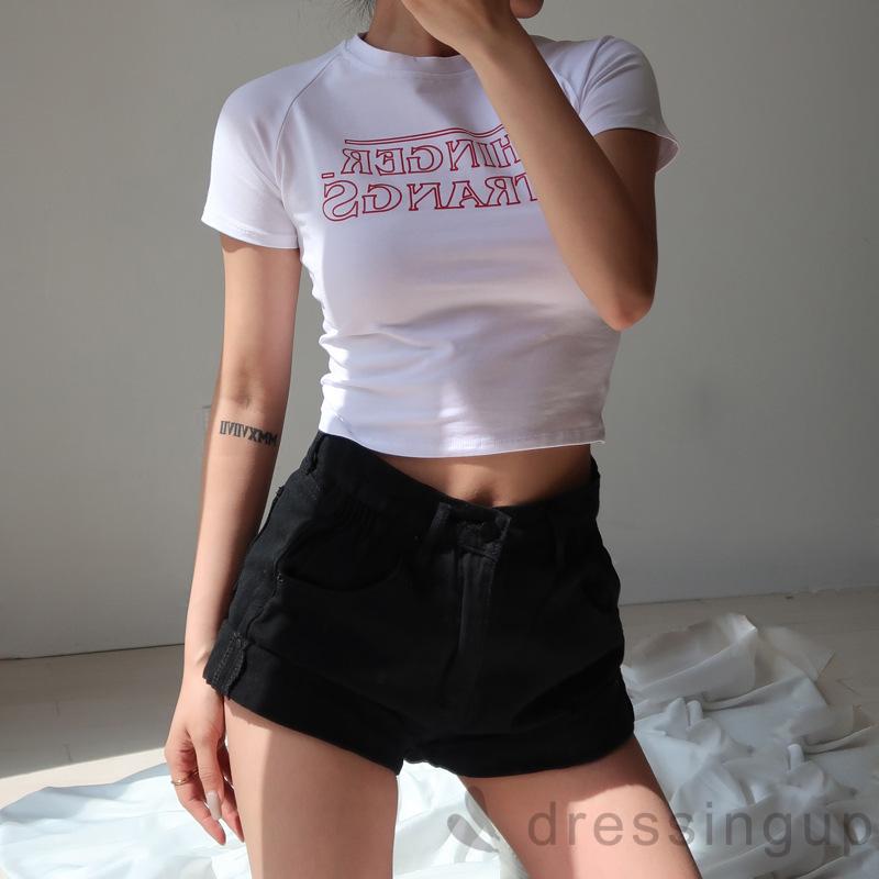 [ Mã 11FASHIONSALE1 giảm 10K đơn 50K ] Áo croptop tay ngắn in họa tiết chữ cá tính cho nữ | BigBuy360 - bigbuy360.vn