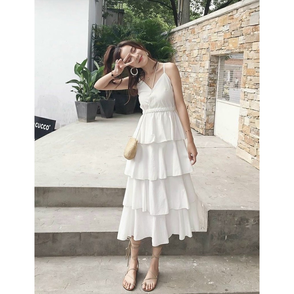 Đầm Maxi 4 Tầng Eo Chun 2 Màu - DM0085 | BigBuy360 - bigbuy360.vn