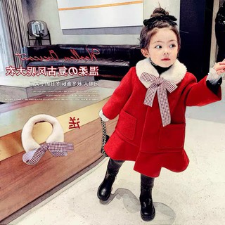 Áo  dạ ĐỎ CỔ LÔNG BUỘC NƠ