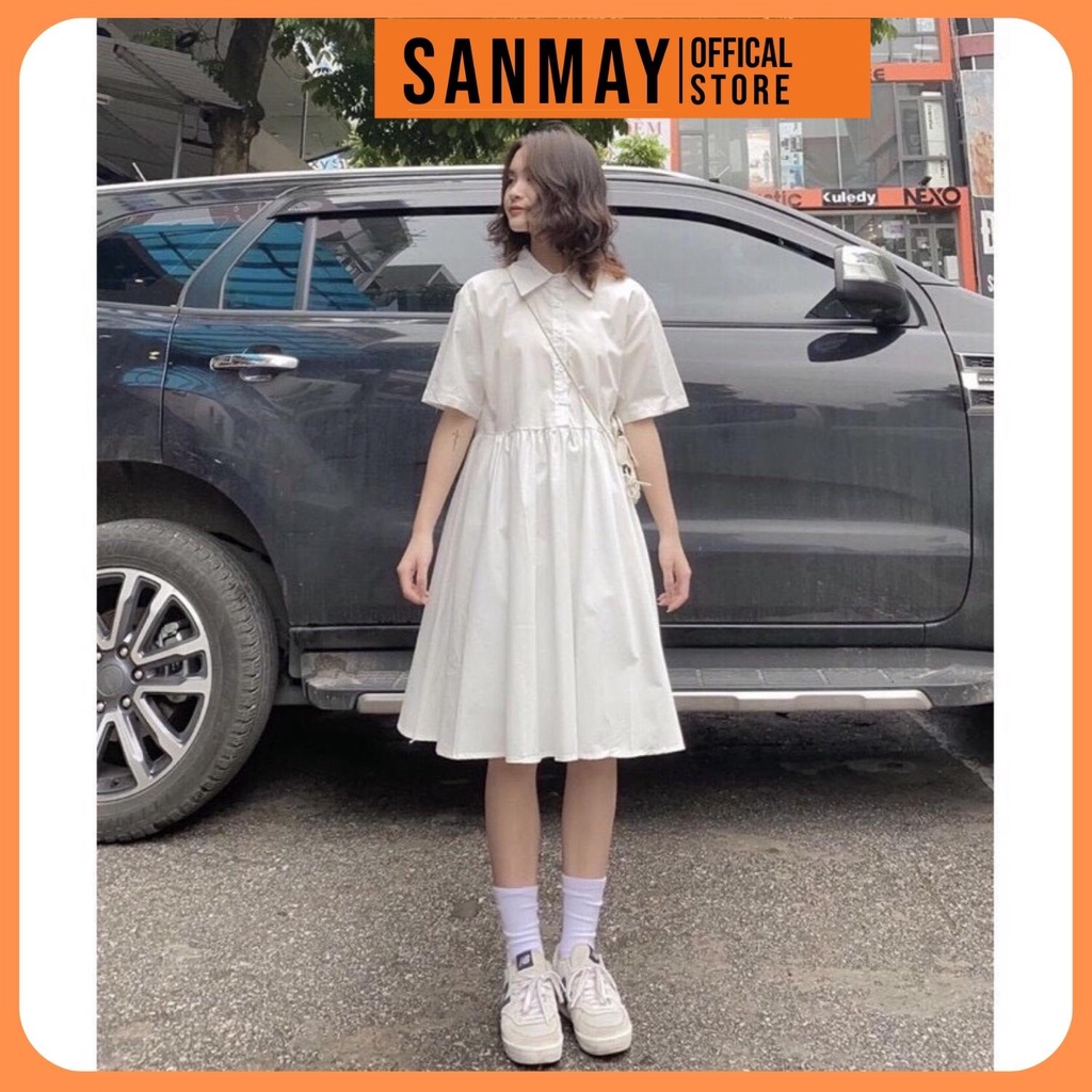 Váy Babydoll Trắng Tay Ngắn Dáng Xòe SANJOLI Đầm Đi Dự Tiệc Cưới,Đi Chơi,Form Rộng Cổ Sơ Mi Ulzzang Hàn Quốc VD044 | BigBuy360 - bigbuy360.vn