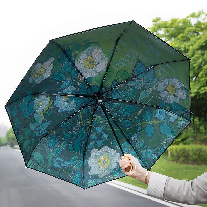 Dù Che Mưa Nắng 50% Tự Động Cực Nhẹ Màu Đen Chống Tia Cực Tím Phong Cách Retro Cho Nữ