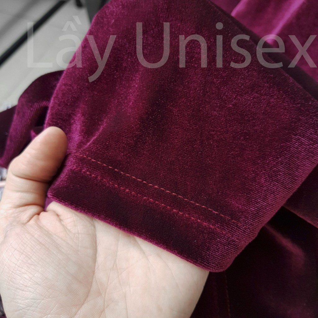 ( KÈM HÌNH THẬT ) Áo thun nhung chất mịn, form tay lỡ unisex màu Đỏ Rượu Vang sang chảnh