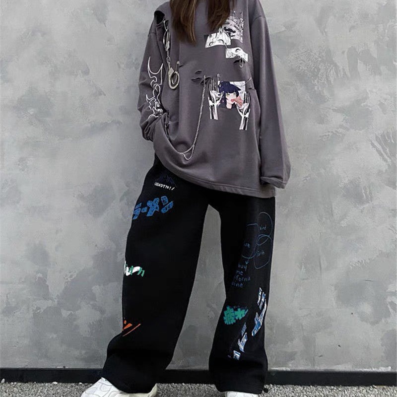 Quần jogger nữa/Quần ống rộng lưng cao unisex nam nữ mặc được 2 kiểu hình in phong cách RÔ STORE QD35