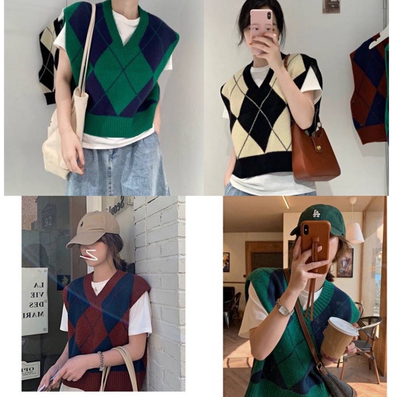 Áo Len Không Tay Dáng Rộng Phong Cách Retro Hàn Quốc