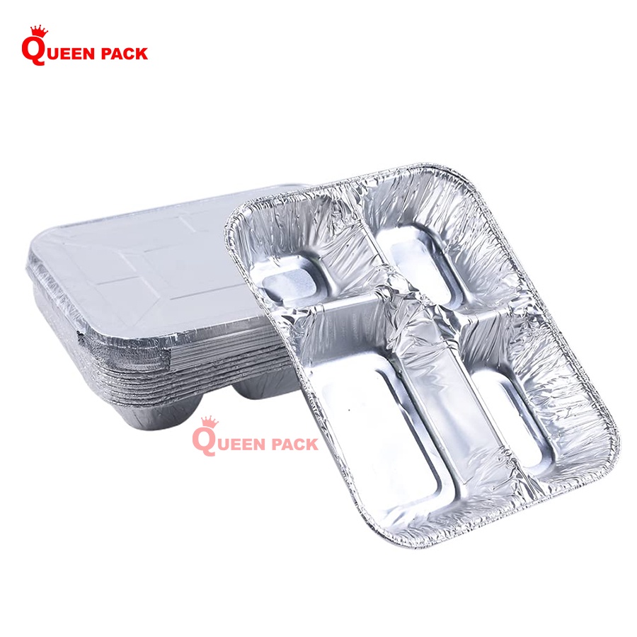 SET 50 Khay nhôm 4 ngăn Kèm Nắp Nhôm hàng cao cấp dùng cho quán ăn nhà hàng khách sạn