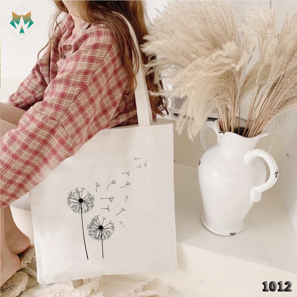 Túi Tote Trắng Chất Vải Canvas 1012 475 Hoa Bồ Công Anh Dễ Thương Hàng Chuẩn Đẹp - Hazo