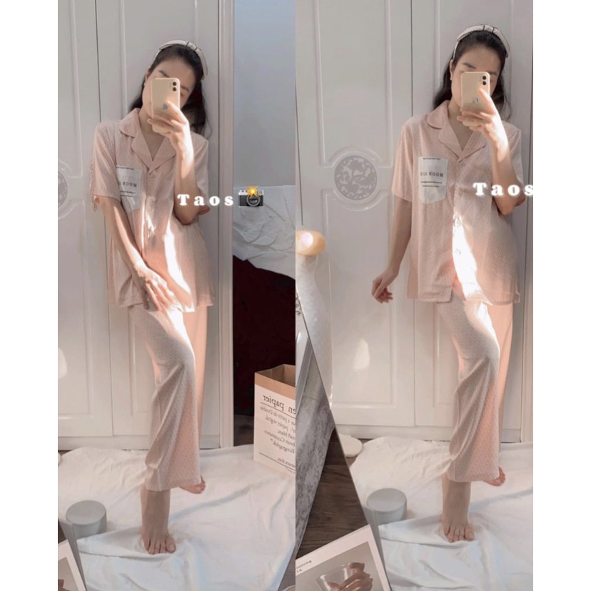 Bộ ngủ lụa hồng mix túi