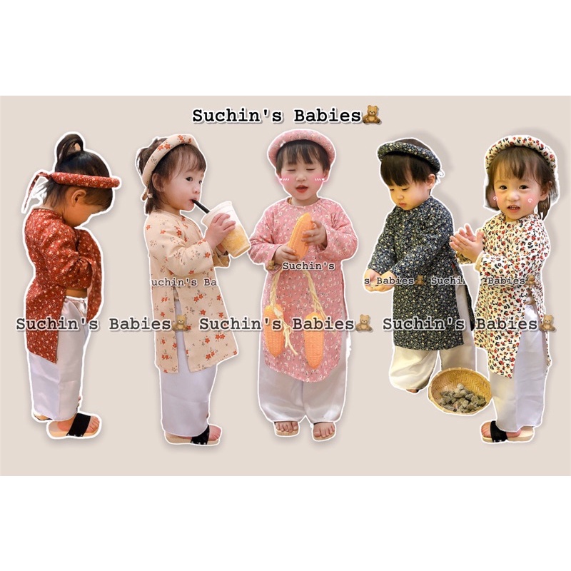 Áo dài nhung tăm cho bé gái Suchin