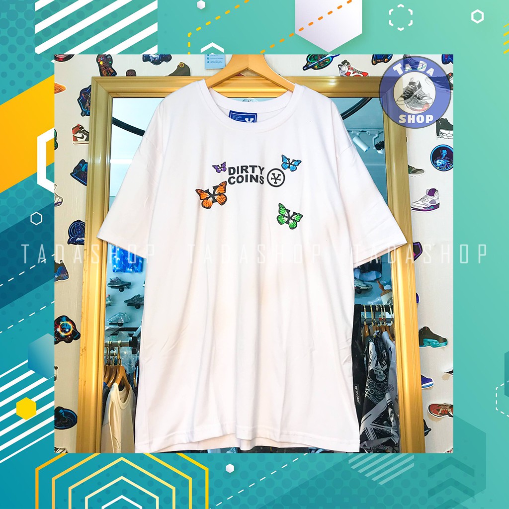 Áo Phông  Trắng oversize Nam Nữ DIRTYCOIN bướm ảnh thật