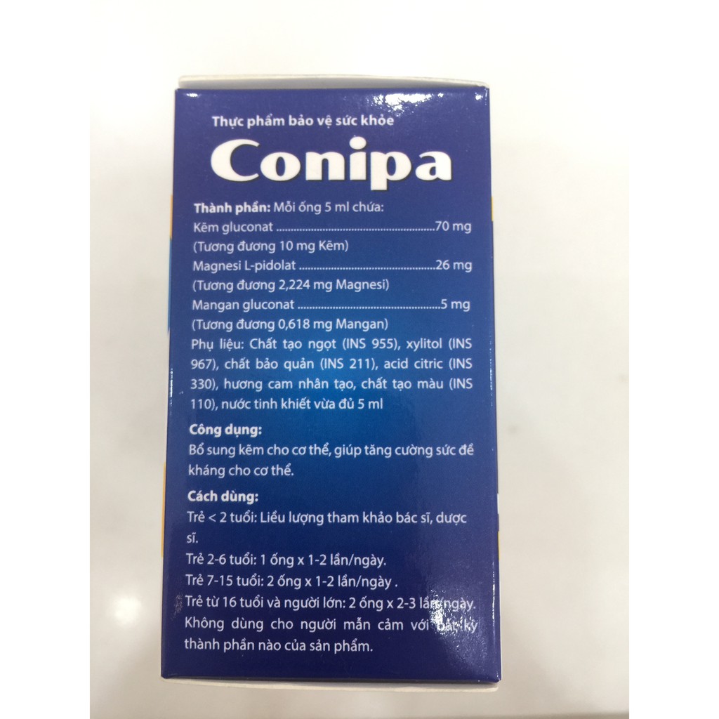 CONIPA- ỐNG UỐNG BỔ SUNG KẼM HIỆU QUẢ CHO BÉ, NGƯỜI LỚN HỘP 20 ỐNG