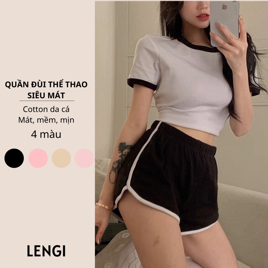 Quần đùi nữ cotton da cá siêu mát ♥️ lengi ♥️ quần short nữ dáng thể thao, mặc ở nhà tập gym, yoga