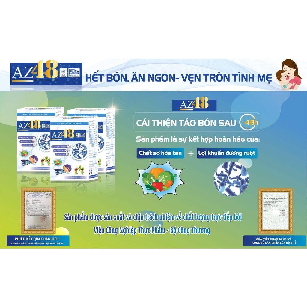 MEN AZ48 hộp 20 gói - Men az48 hỗ trợ tiêu hóa bé ăn ngon giúp bé hết táo bón-hết biếng ăn-bé ăn ngo